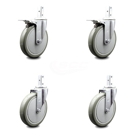 Service Caster 6 Inch Gray Poly Swivel 3/4 Inch Square Stem Caster Total Lock Brakes SCC, 2PK SCC-SQTTL20S614-PPUB-GRY-34-2-S-2